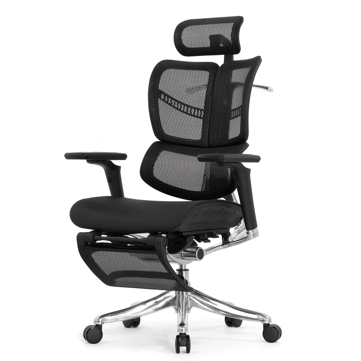 Анатомическое кресло Falto Fly 2 с подножкой (динамичный подголовник, подлокотники 6D (360), сетка, чёрный)