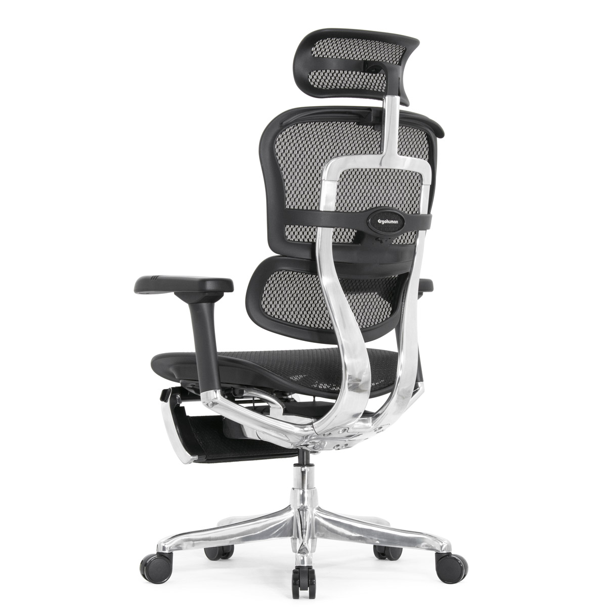 Эргономичное кресло Falto Ergohuman 2 Elite с подножкой (алюминий, наклон вперёд, сетка, чёрный)