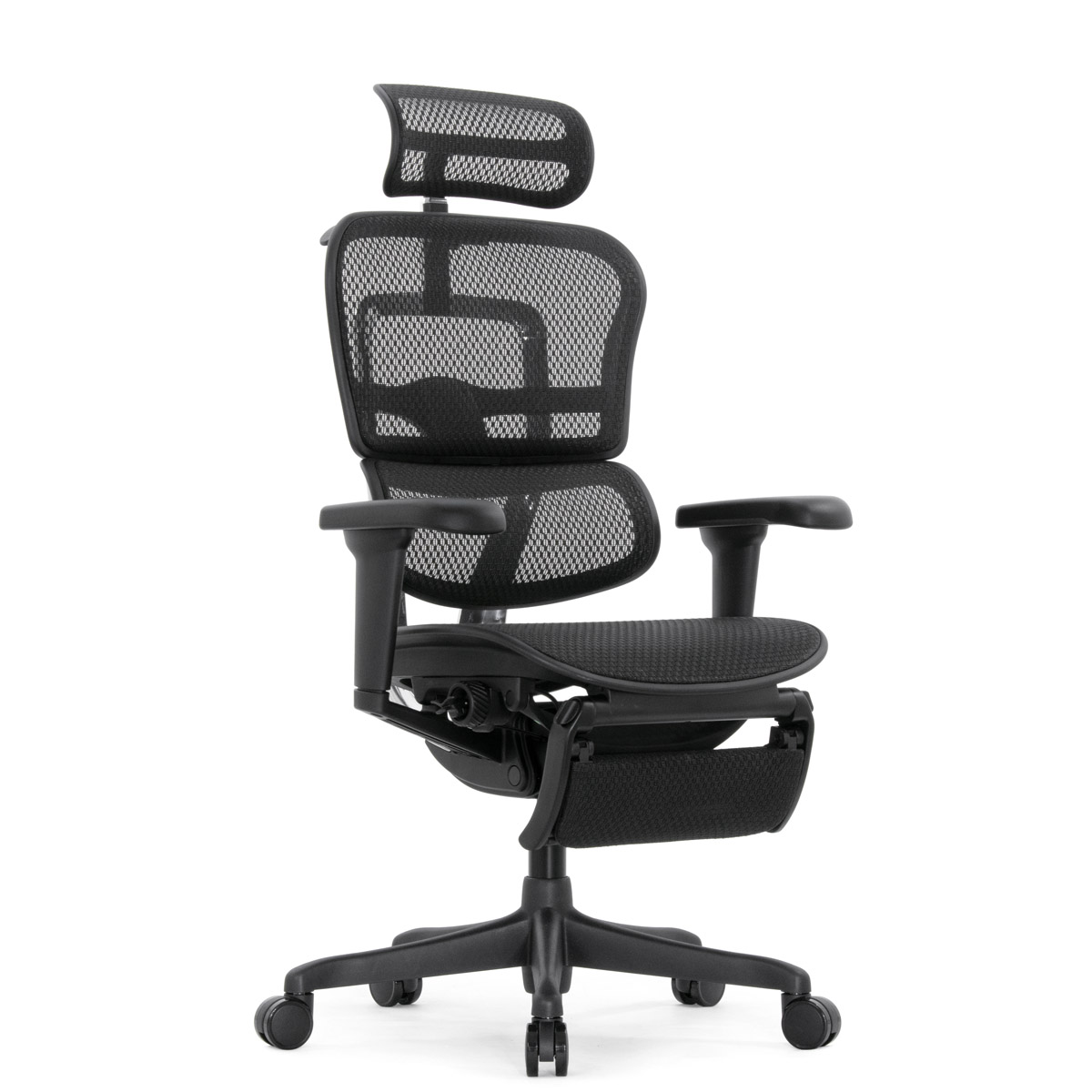 Эргономичное кресло Falto Ergohuman 2 Elite с подножкой (алюминий, наклон вперёд, сетка, чёрный)