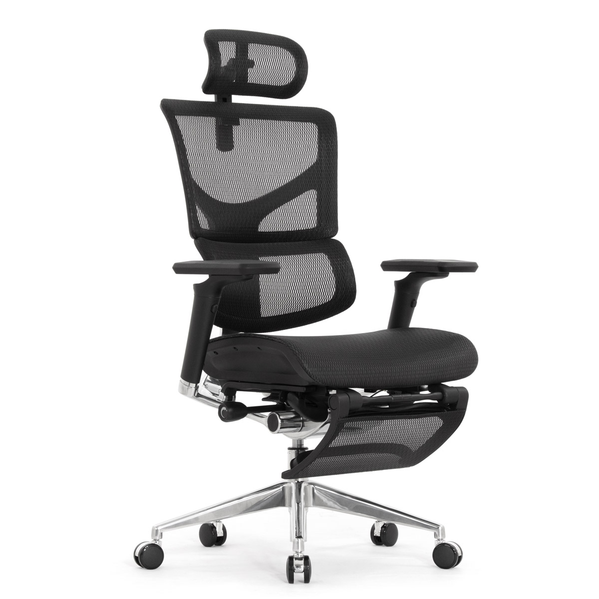 Эргономичное кресло Falto Sail 2 с подножкой (динамичный поясничный упор, подлокотники 6D (360), сетка, чёрный)