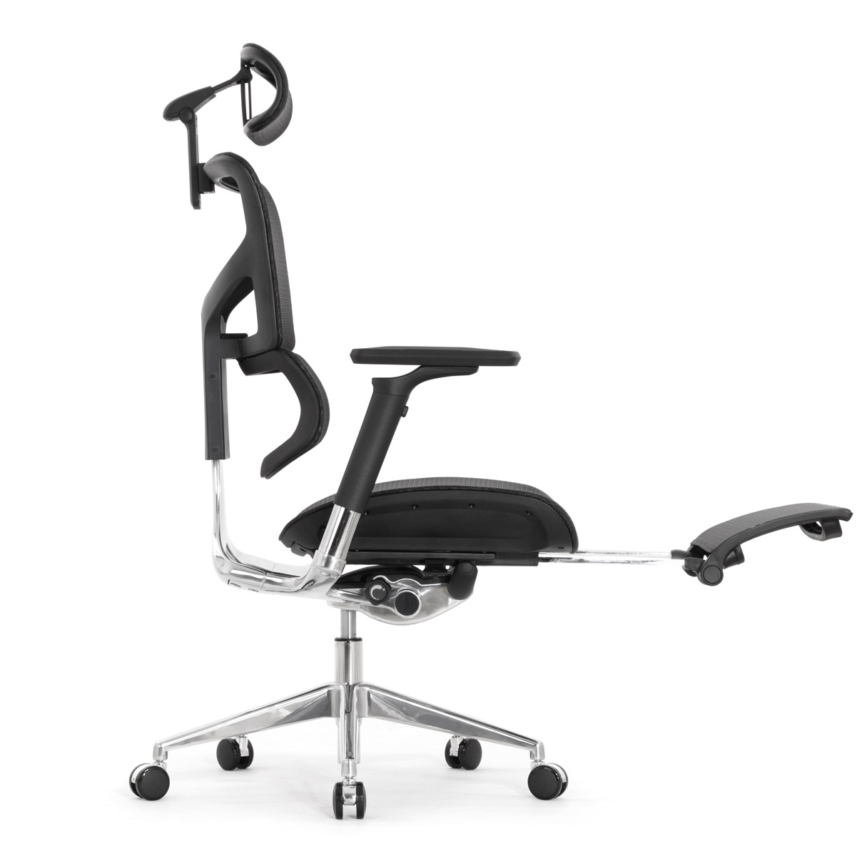 Эргономичное кресло Falto Sail 2 с подножкой (динамичный поясничный упор, подлокотники 6D (360), сетка, чёрный)