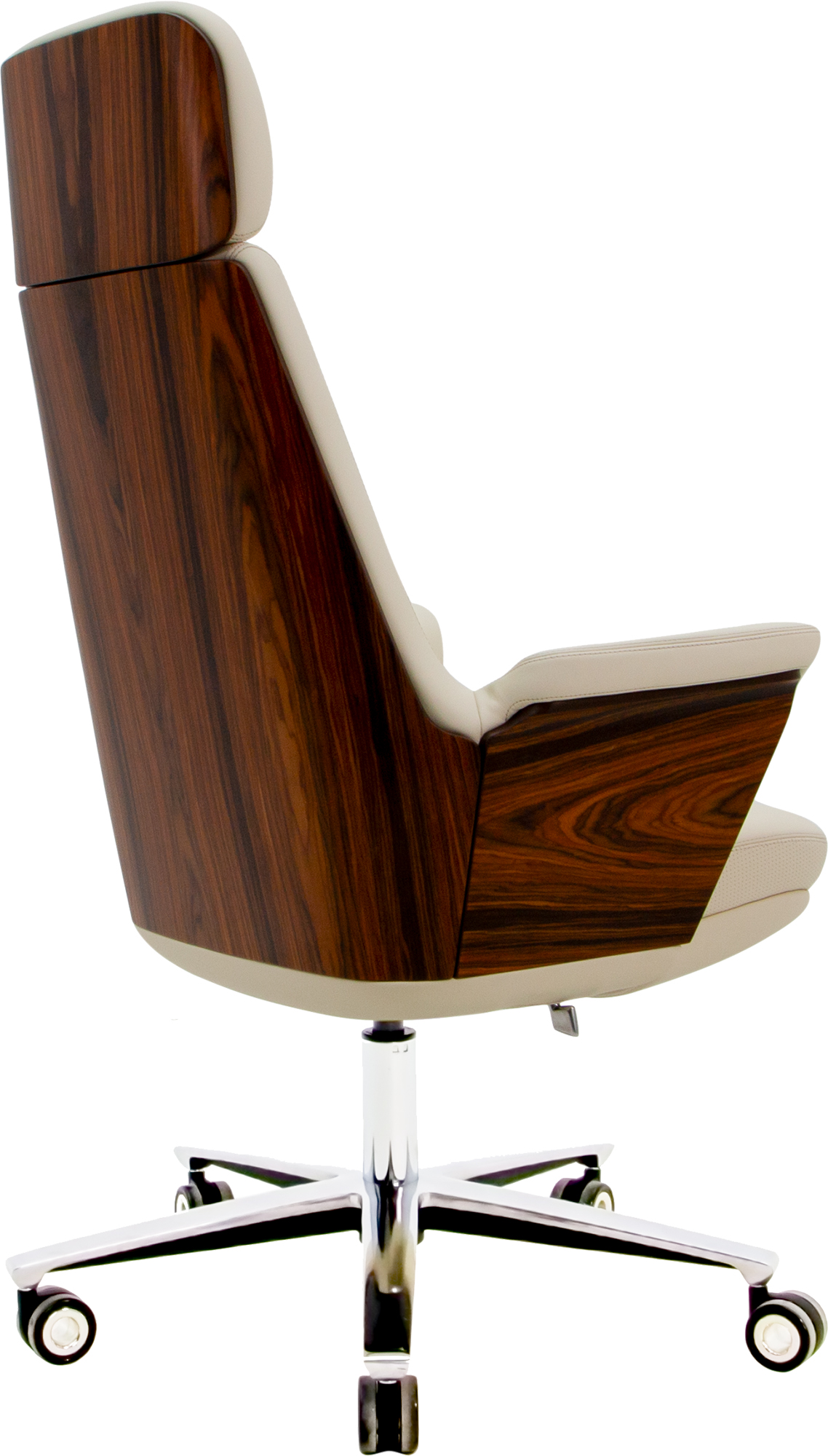 Эргономичное кресло руководителя бежевая кожа / палисандр