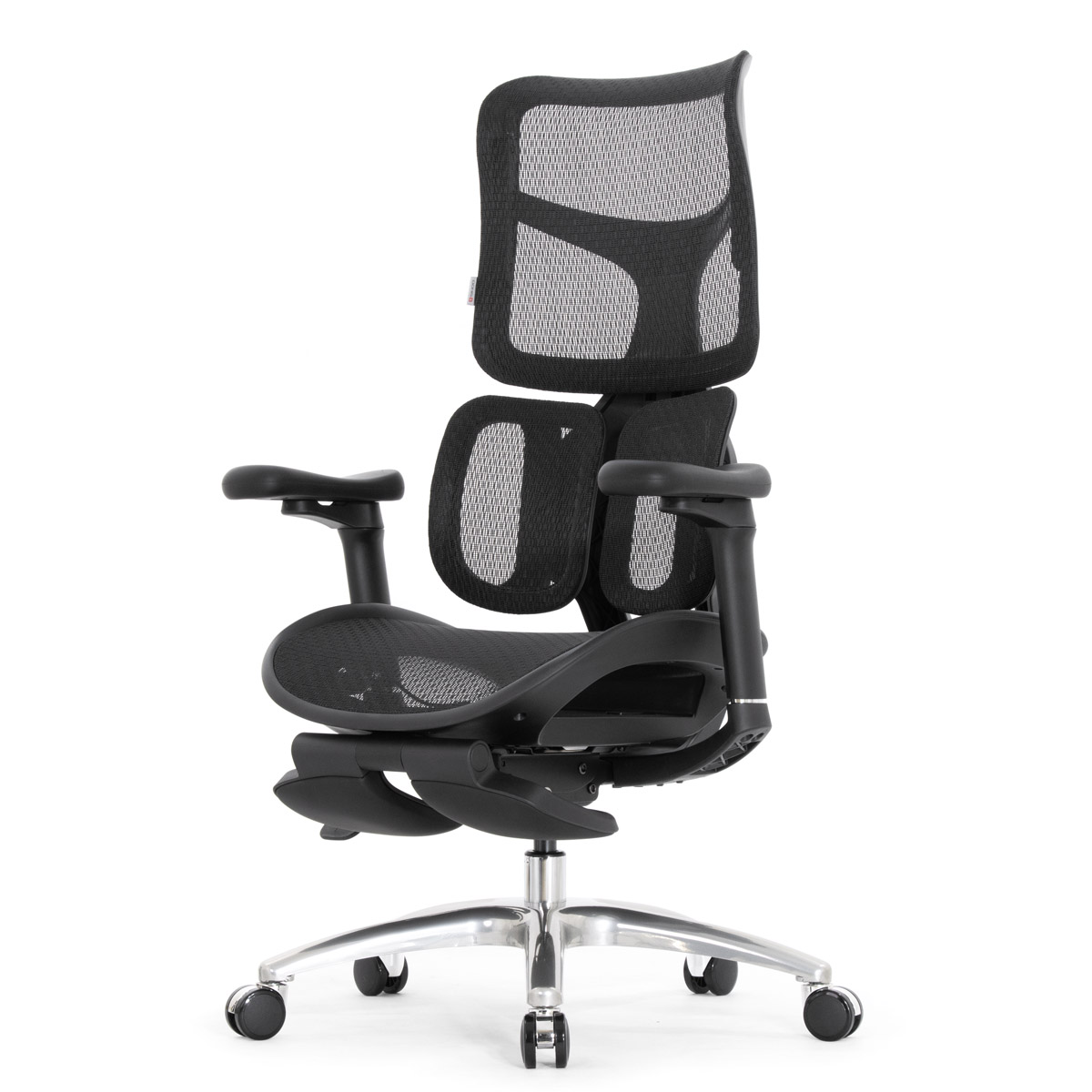 Эргономичное кресло Falto Scala Office с подножкой (разделённый поясничный упор, сетка, чёрный)