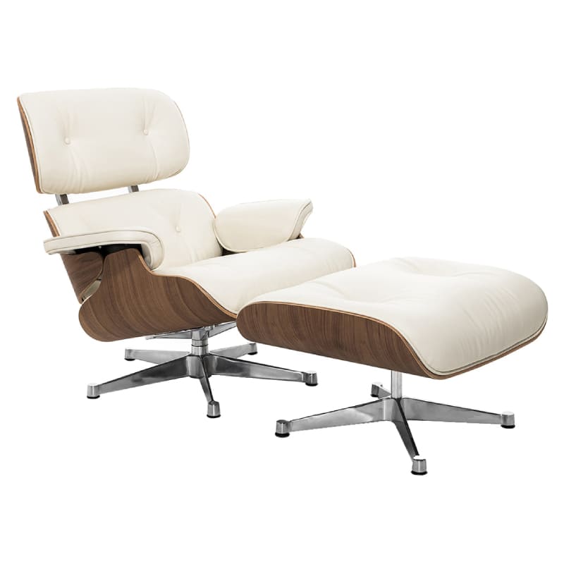 Кресло для отдыха Eames Lounge Chair & Ottoman тёпло-белая кожа / орех Premium U.S. version