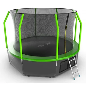 Батут Evo Jump Cosmo 12 ft, с внутренней сеткой и лестницей (зелёный) + нижняя сеть