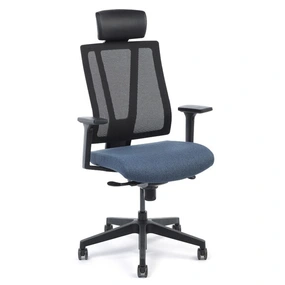 Эргономичное кресло Falto G1 (3 уровня поясницы, сетка, ткань, каркас чёрный, спинка чёрная, сидение тёмно-синие)