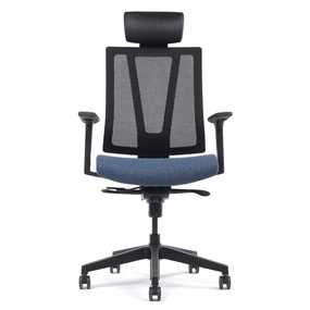 Эргономичное кресло Falto G1 (3 уровня поясницы, сетка, ткань, каркас чёрный, спинка чёрная, сидение тёмно-синие)