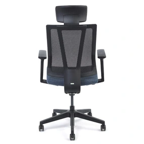 Эргономичное кресло Falto G1 (3 уровня поясницы, сетка, ткань, каркас чёрный, спинка чёрная, сидение тёмно-синие)