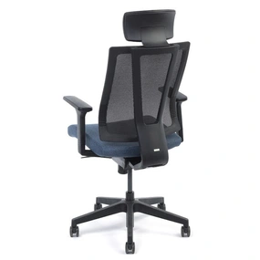 Эргономичное кресло Falto G1 (3 уровня поясницы, сетка, ткань, каркас чёрный, спинка чёрная, сидение тёмно-синие)