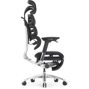 Эргономичное кресло Falto Evolution с подножкой (тихие вставки, управление на подлокотниках, сетка, чёрный)