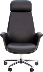 Эргономичное кресло руководителя чёрная кожа / палисандр